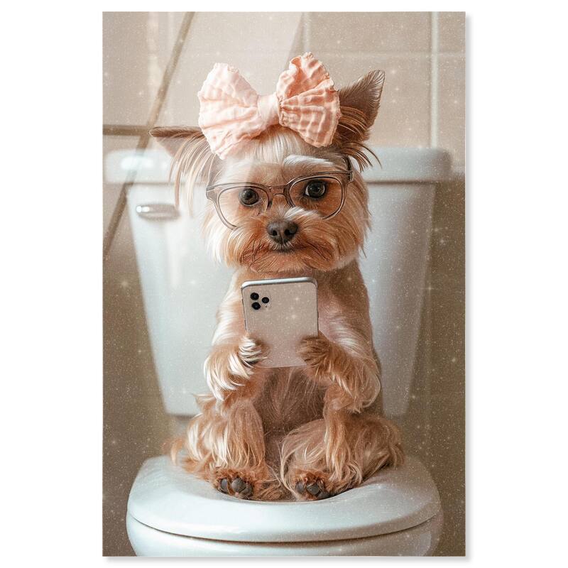 Cute Yorkie on the Toilet Acrylic by Art Remedy, Ready to Hang - 24" x 36"