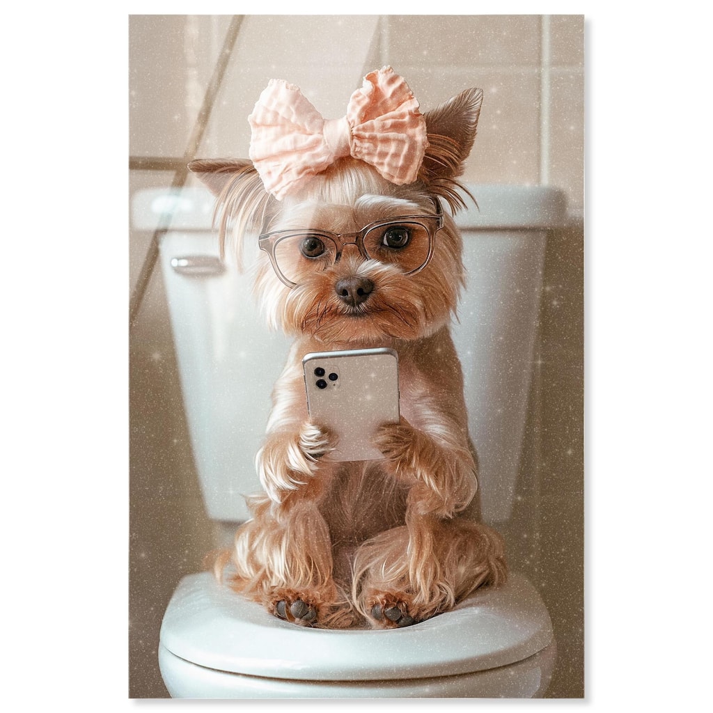 Cute Yorkie on the Toilet Acrylic by Art Remedy, Ready to Hang