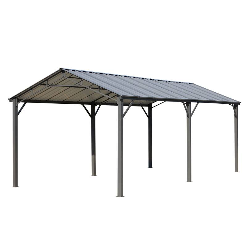 EROMMY Outdoor Carport with Galvanized Steel Roof, Heavy-Duty All-Weather Shelter for Cars, Boats and Equipment