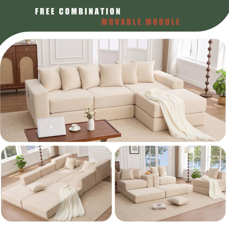 10-in-1 Convertible Sofa Sectional - Beige