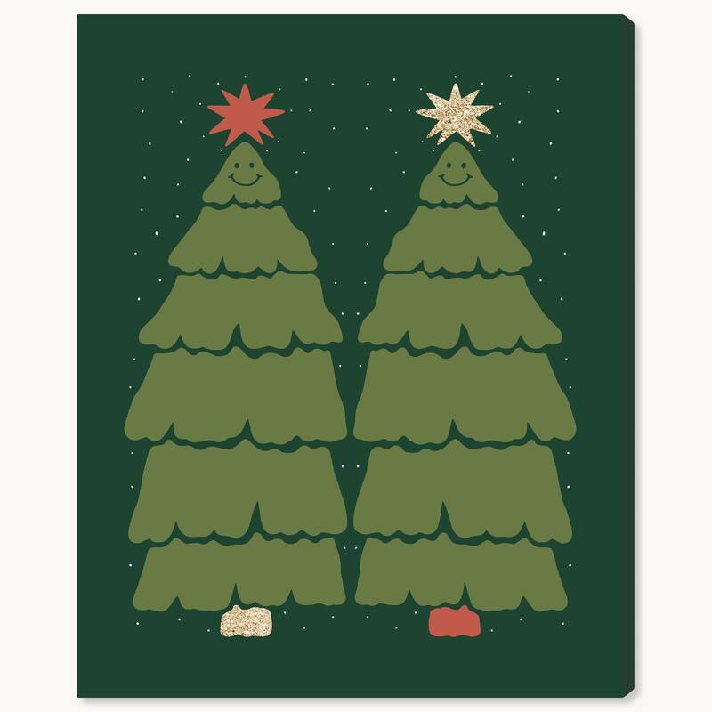 Wynwood Studio Canvas Holiday and Seasonal Two Pines with their Star Green Modern & Contemporary Wall Art Canvas Print