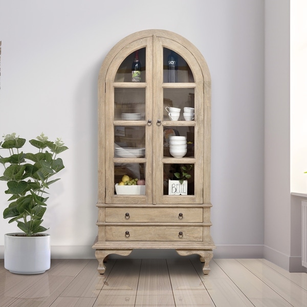 Solid Wood Display/China Cabinet with Shelves and Glass Doors - On