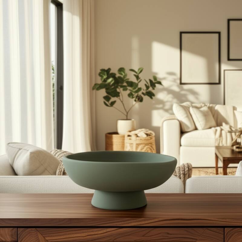 Pottery Terracotta Bowl with Pedestal Base Contemporary Casual Style