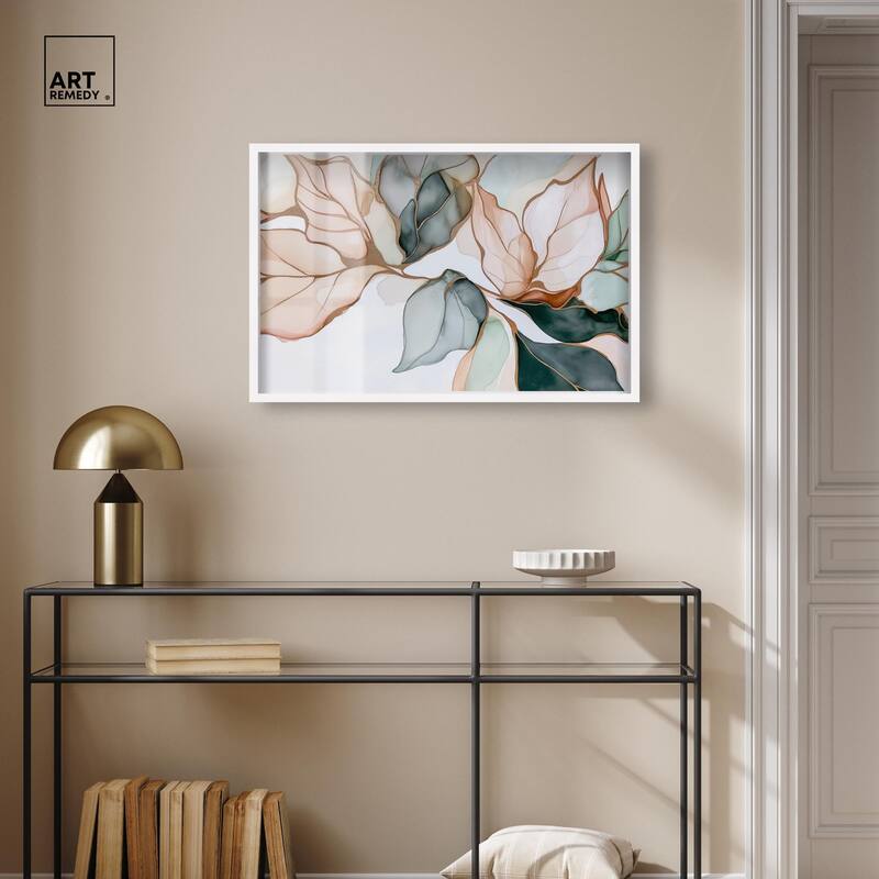 Golden Veined Leaves I Shadowbox by Art Remedy