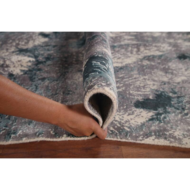 Greys Abstract Indian Area Rug Hand-Knotted Wool Carpet - 5'11"x 9'1"