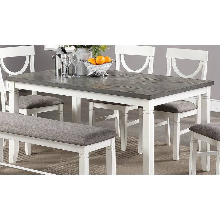6 Piece Wood Dining Table Set, Kitchen Dining Room Table Set with Rectangle Table, 4 Upholstered Chairs and Bench
