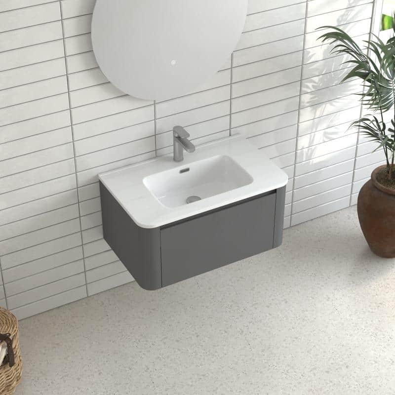 Floating Bathroom Vanity with Ceramic Sink Top Wall Mounted Cabinet