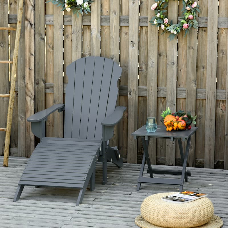3-Piece Folding Adirondack Chair With Ottoman And Side Table, Outdoor Wooden Fire Pit Chairs W/ High-Back