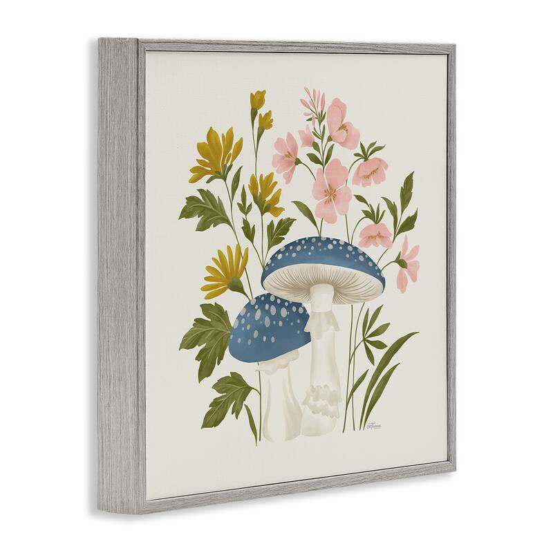 Stupell Blue Mushrooms & Wildflowers Framed Giclee Art Design By Cat Thurman Designs