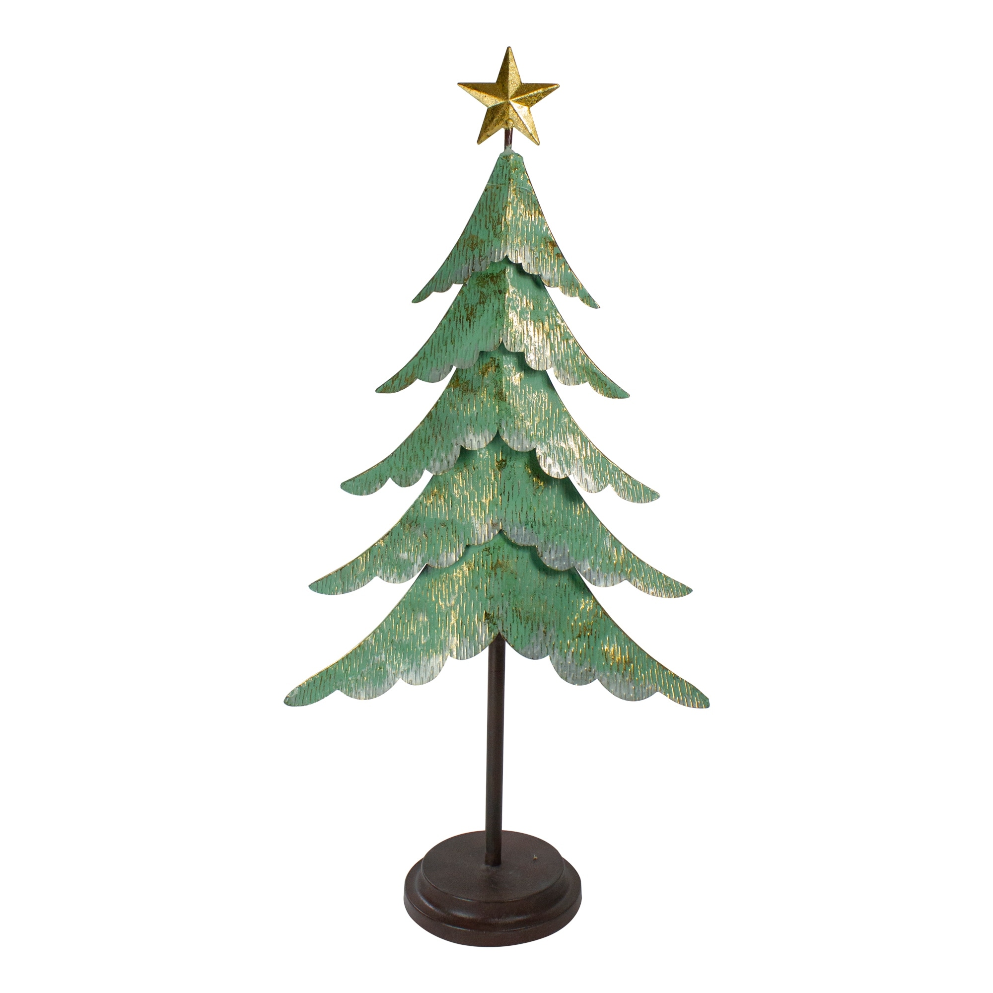 33" Rustic Green and Gold Layered Christmas Tree a Star Tabletop Decor