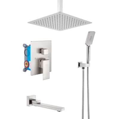 3 Function 12" Ceiling Mount Dual Shower Heads Shower System In Brushed Nickel