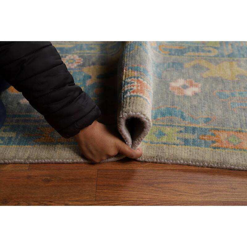 Transitional Oushak Area Rug Handmade Bedroom Wool Carpet - 9'1"x 12'0"