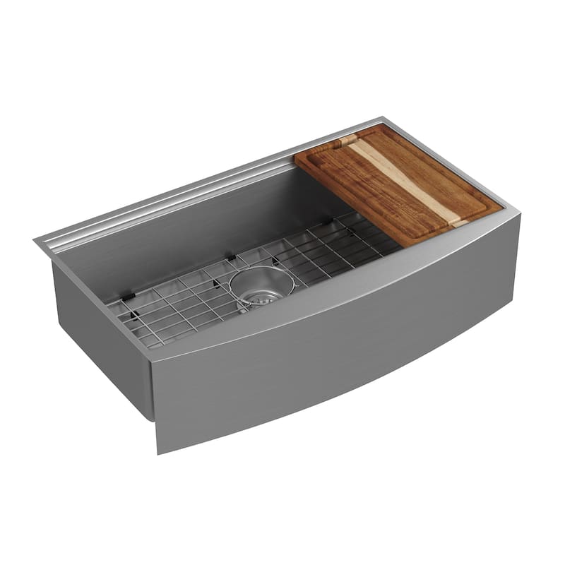 Santa Cruz Apron-Front Farmhouse Single Bowl 31 in. Workstation Sink with Accessories - Brushed Stainless Steel