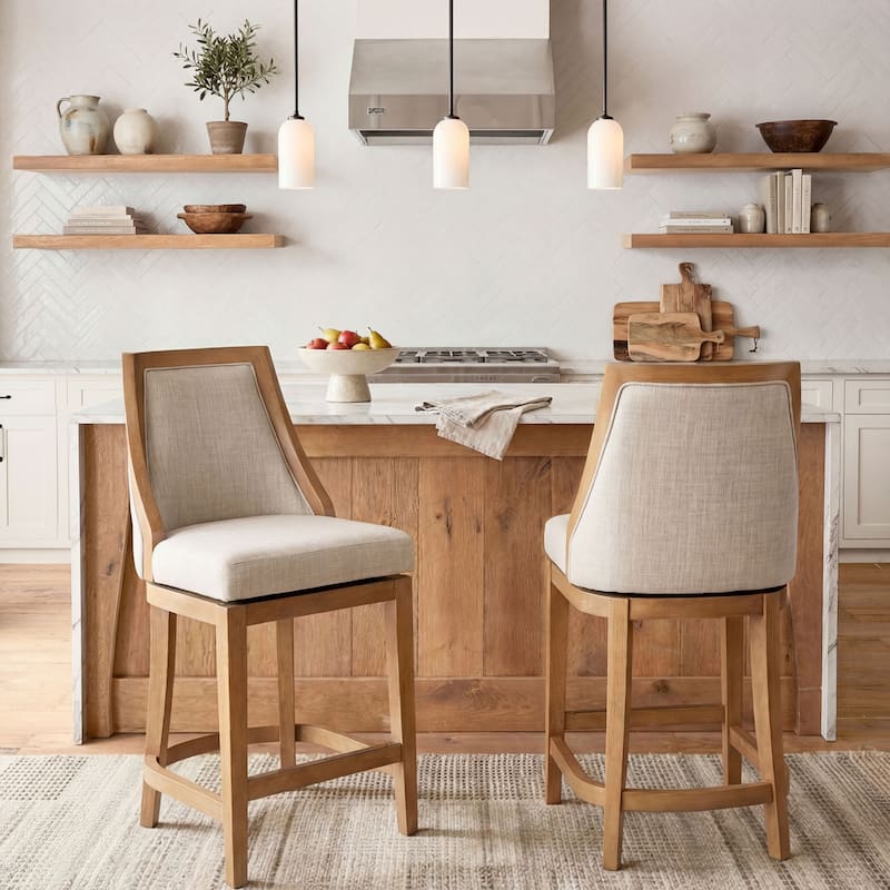 Ellis Bar Stool with Solid Wood Frame and Upholstered Seat and Back