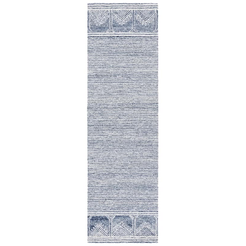 SAFAVIEH Handmade Pine Nevena Modern Wool Rug - 2'3" x 8' Runner - Blue/Ivory