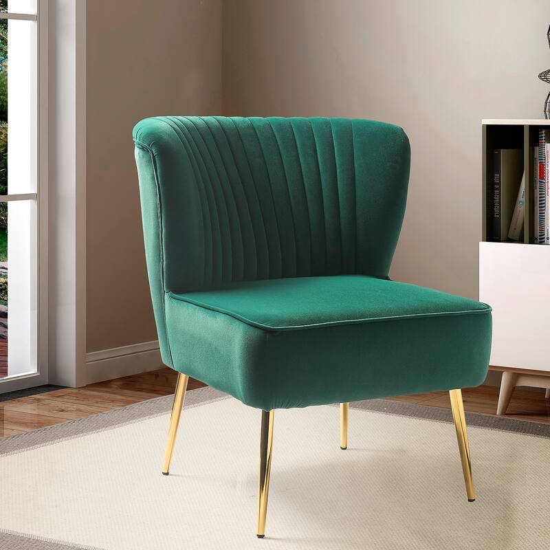 Monica 22''W Upholstered Modern Tufted Accent Side Chair with Gold Legs by HULALA HOME
