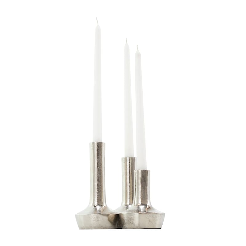 Silver Aluminum Metal Candle Holder with Rounded Bases (Set of 3)