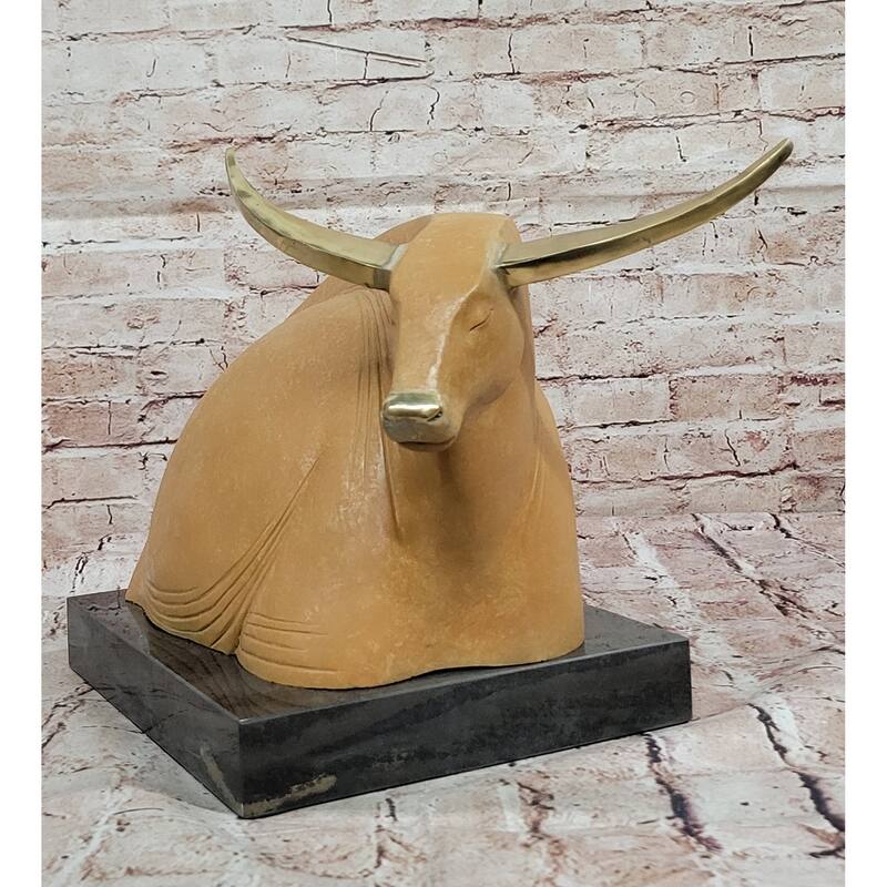Bronze Resting Imitative Bull Statue - Minimalist Abstract Farm Sculpture Decor