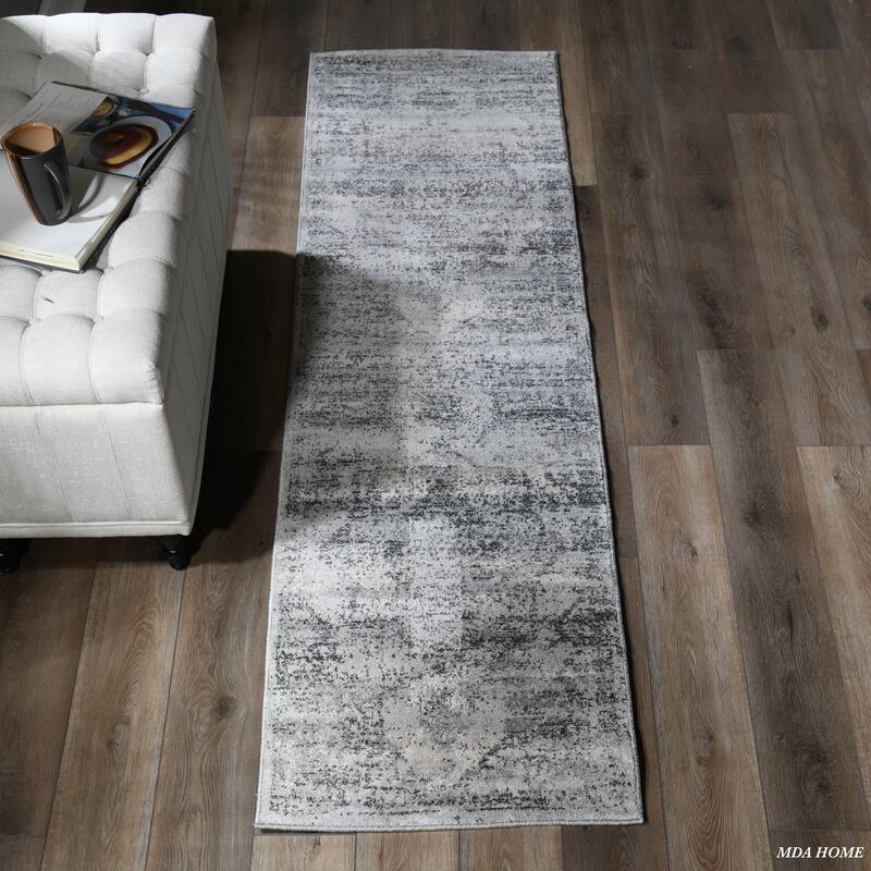 Angel Collection Faded Grey Abstract Area Rug - 2'4'' X 8'