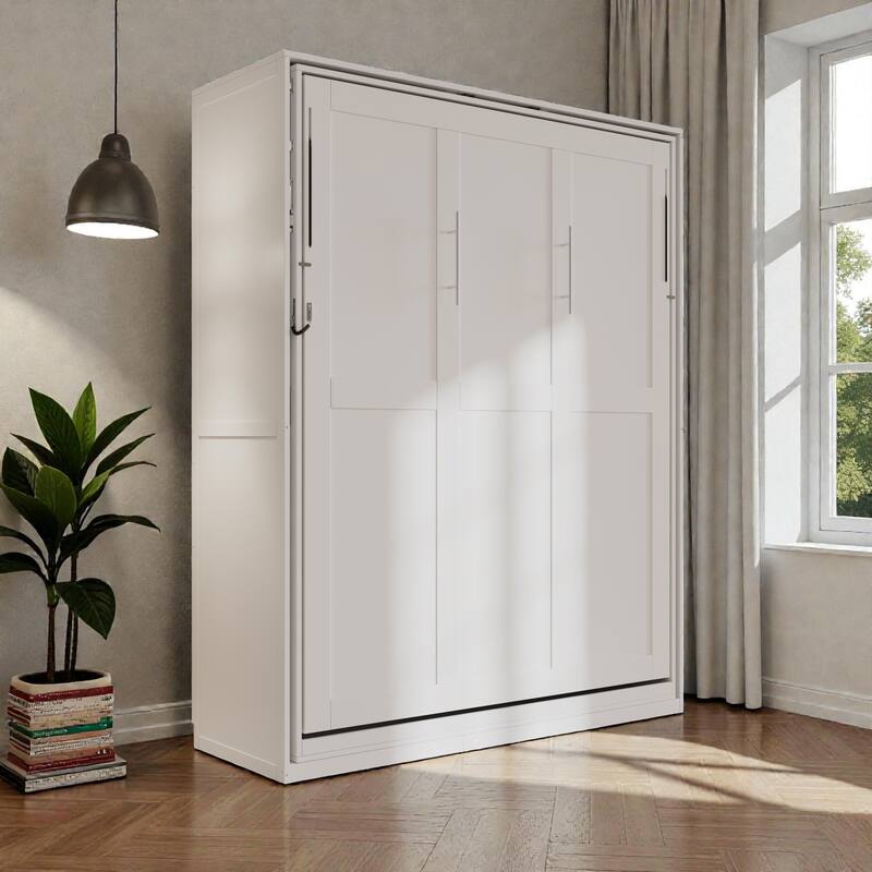 Rotating Queen Murphy Bed with Storage Shelves, 360 Degree Space Saving Wall Bed for Home Office