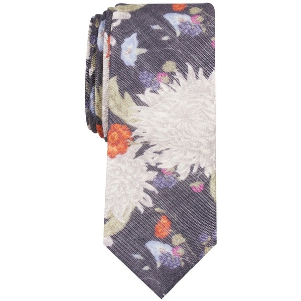 Bar III Mens Neck Tie Blue One Size Berwick Floral Print Skinny Wool