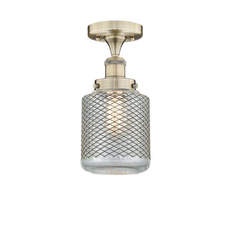 Innovations Lighting Stanton - 1 Light 6" Semi-Flush Mount - Antique Brass/Clear Wire Mesh