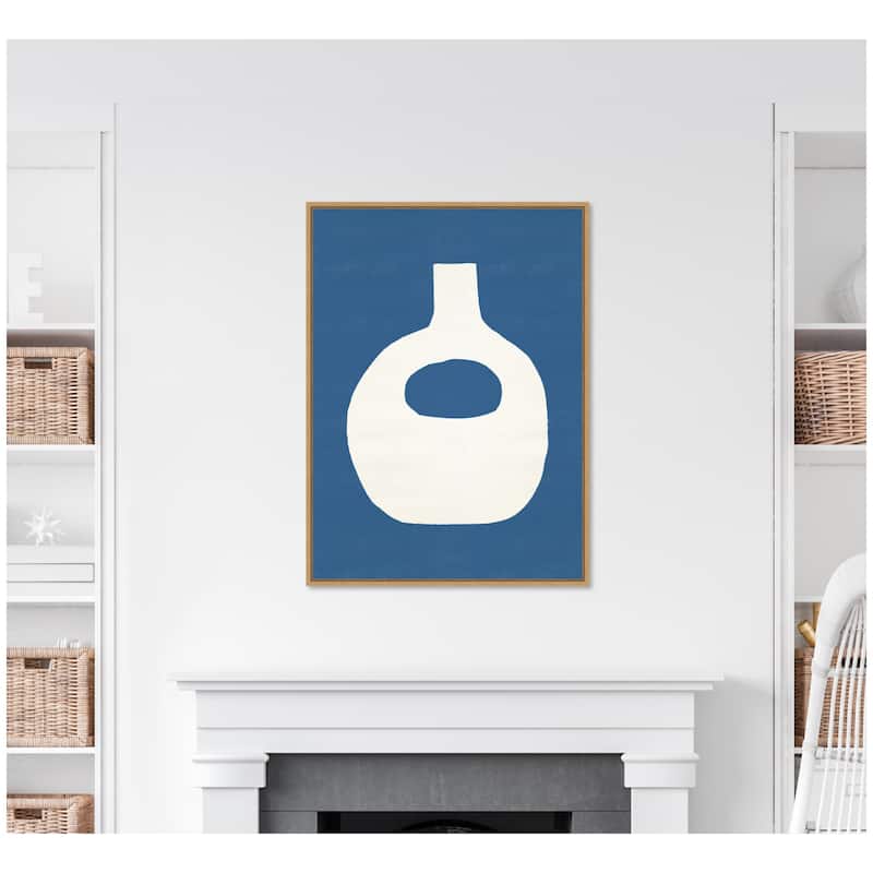 Kate and Laurel Sylvie Ceramic Blue Beige 3 Framed Canvas by Rocket Jack