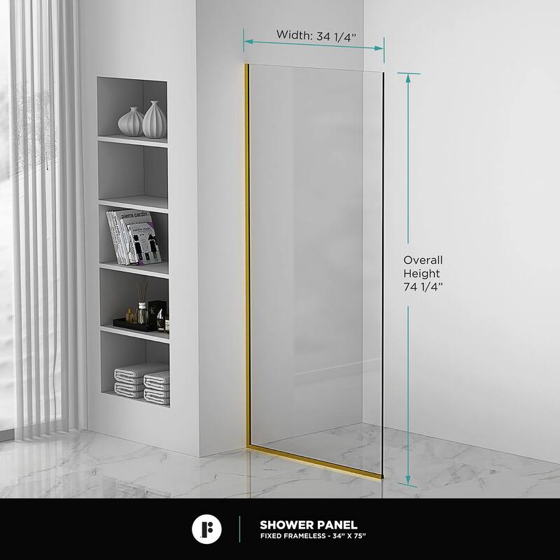 Fine Fixtures Single Fixed Clear Tempered Glass Shower Panel