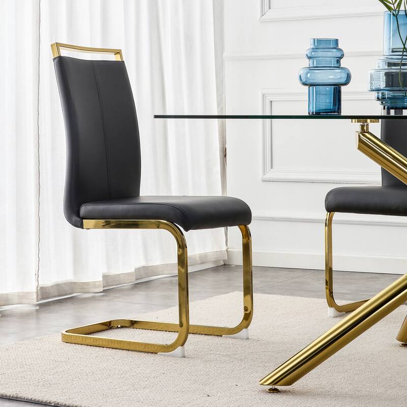 Modern PU Faux Leather High Back Dining Chairs with C-shaped Tube Chrome Metal Legs
