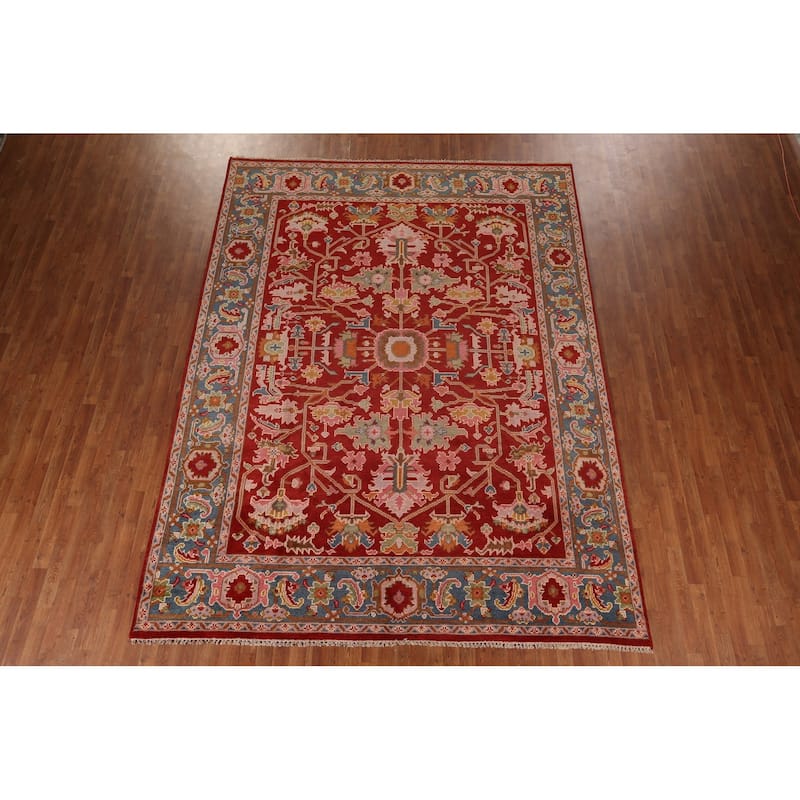 All-Over Red Oushak Indian Area Rug Handmade Wool Carpet - 8'10"x 11'8"