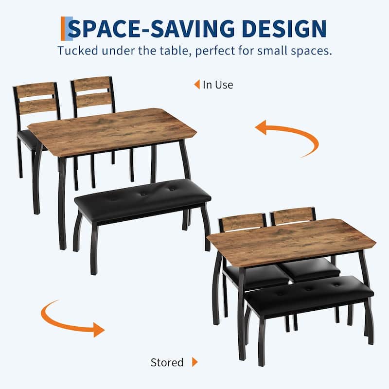 4-Piece Dining Table, With 2 Chairs and PU Upholstered Bench