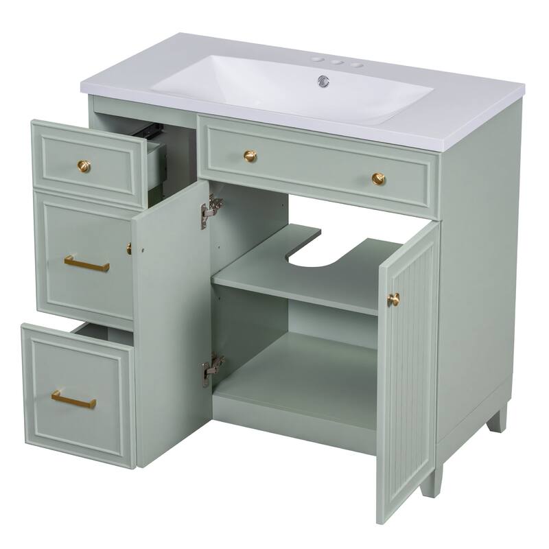 36 Inch MDF Freestanding Bathroom Vanity Set with Integrated Ceramic Sink - 36" x 18"