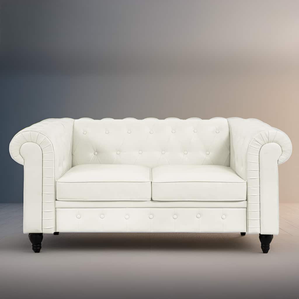 Everett Chesterfield Loveseat - Luxurious Mid-Century Modern Couch for Cozy Living Rooms, Elegance & Serenity