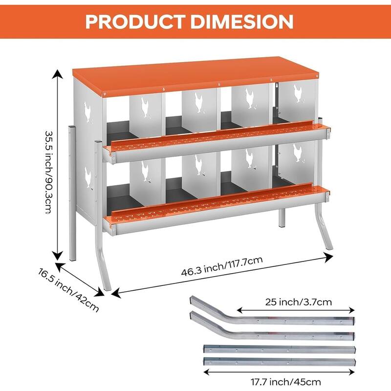 8 Compartment Nesting Box, Chicken Laying Box, with Bracket Legs, Easy to Clean and Install