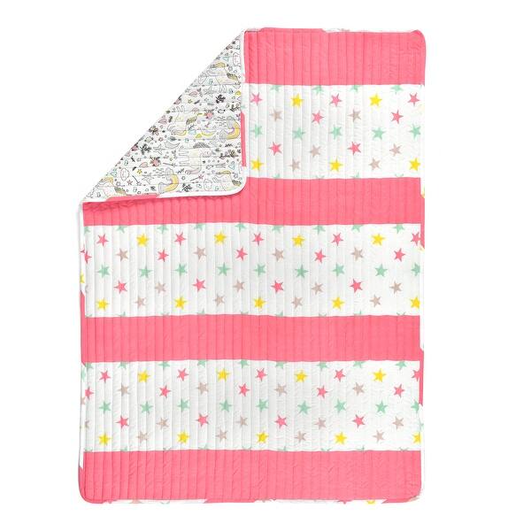 slide 2 of 6, Lush Decor Baby Unicorn Heart Rainbow Organic Cotton Quilt - 50"x36" Animals/Nature - 50"x36" - Pink
