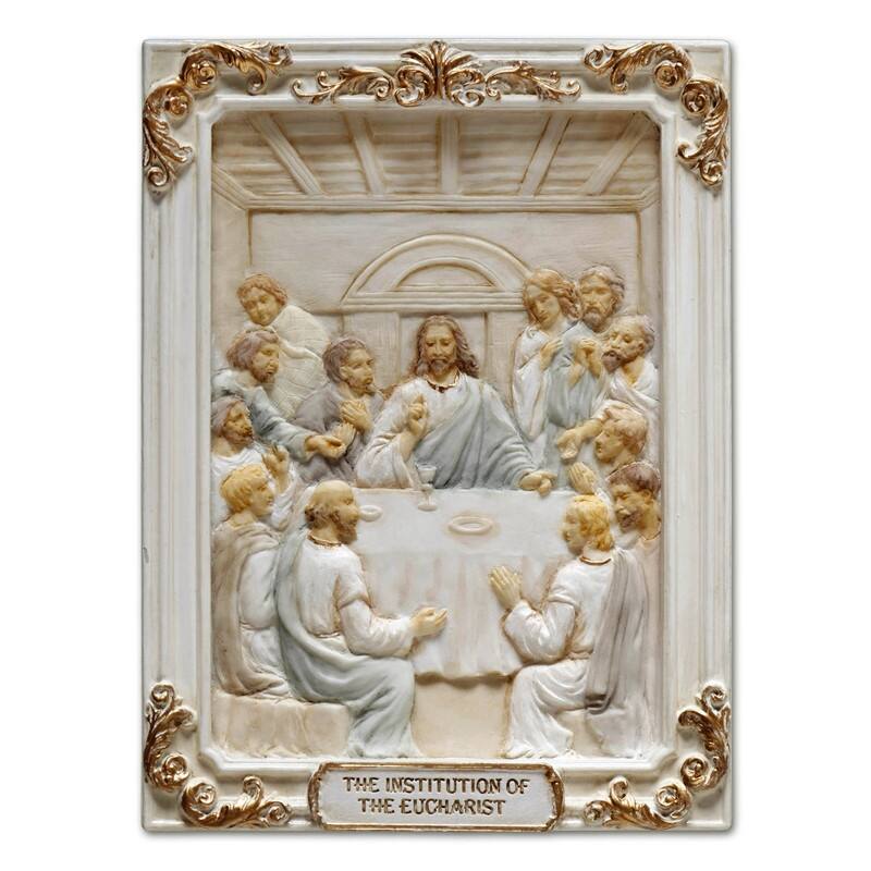 4.1 inches Length Polyresin Luminous Mysteries the Institution of the Eucharist White and Gold Finish Figurine