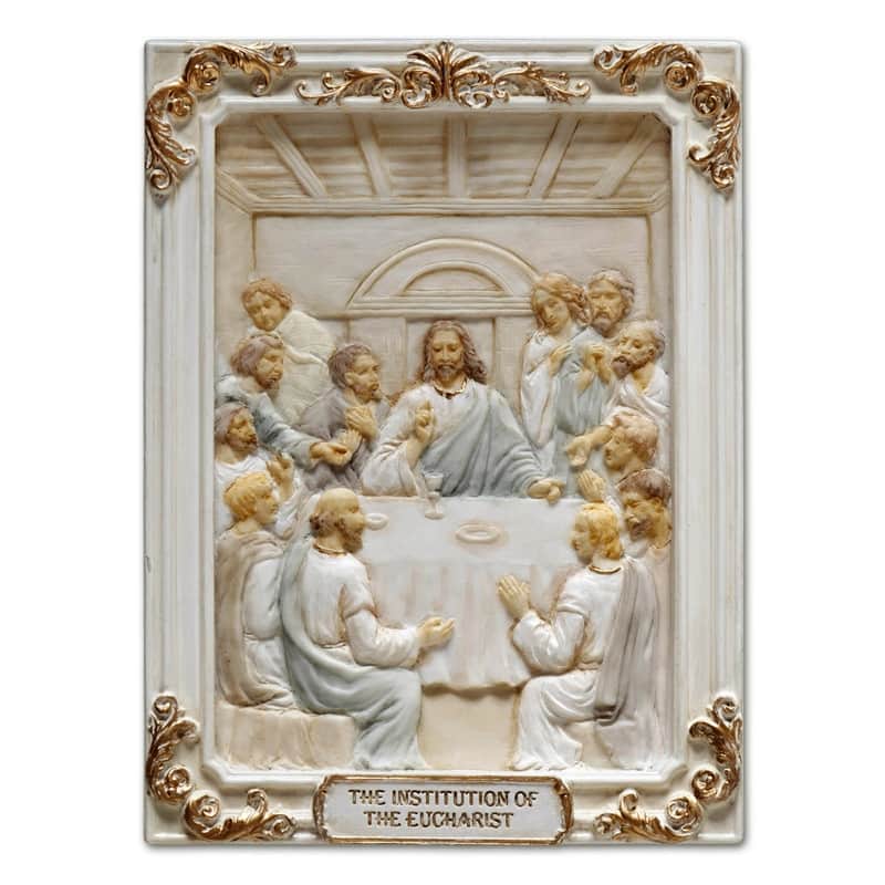 4.1 inches Length Polyresin Luminous Mysteries the Institution of the Eucharist White and Gold Finish Figurine