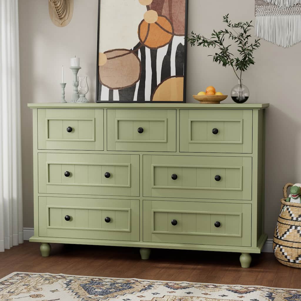 47"W Retro 7-Drawer Dresser Farmhouse Wood Dressers Chest of Drawers