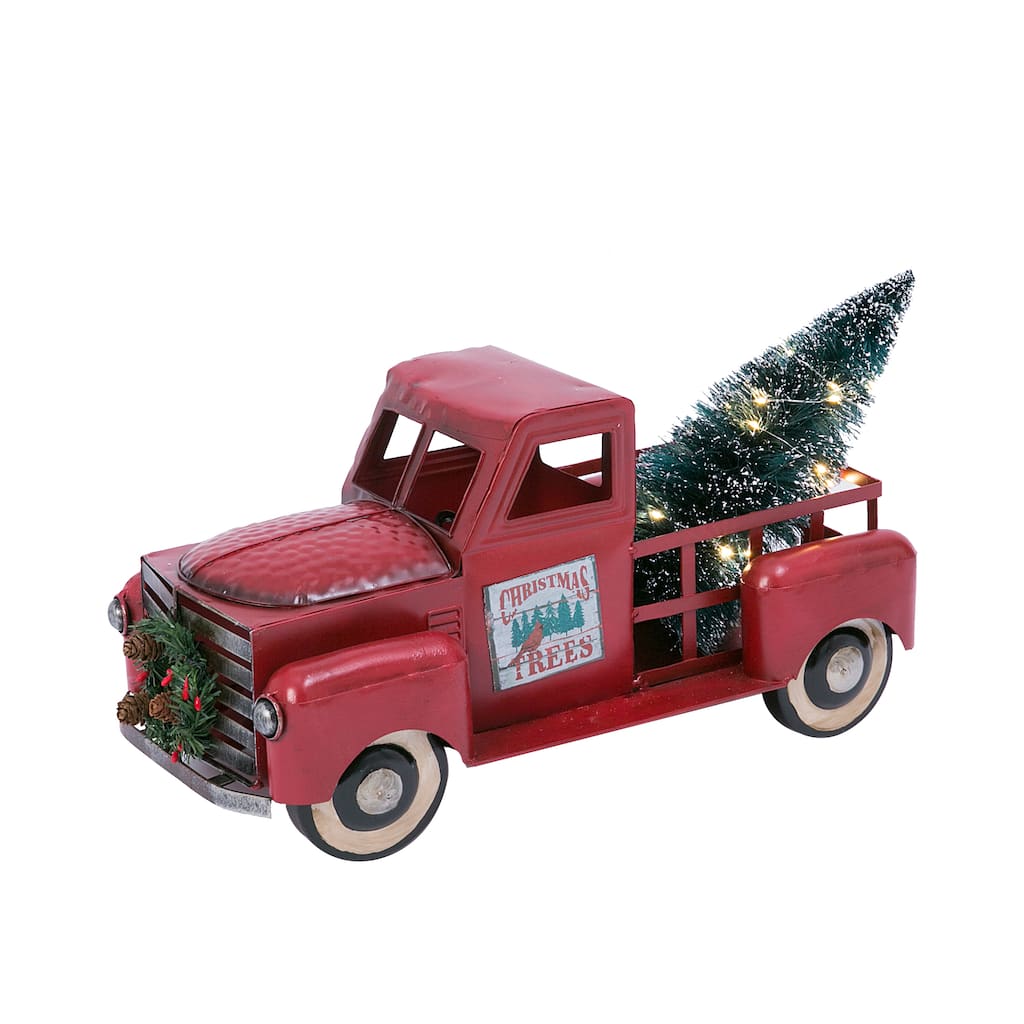 Vintage Red Metal Truck with Lighted Christmas Tree