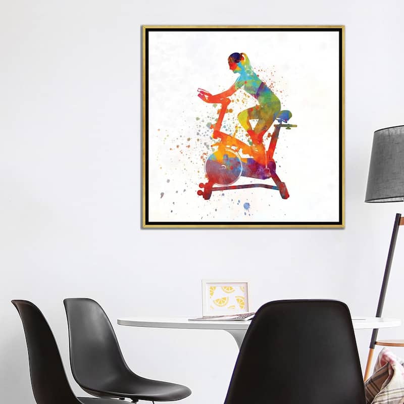 iCanvas "Woman Riding An Exercise Spin Bike In The Gym" by Paul Rommer Framed Canvas Print