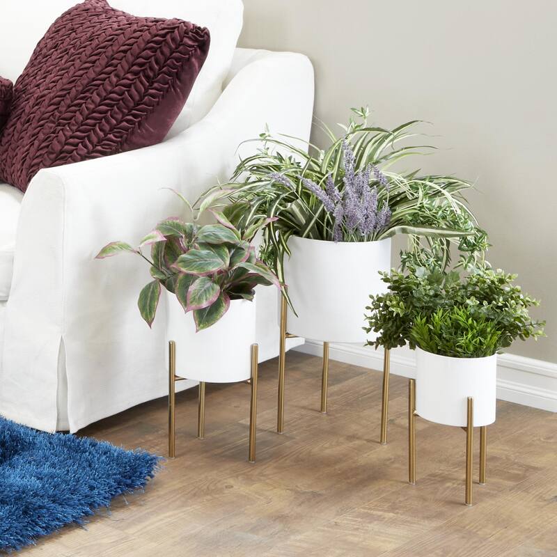 Metal Indoor Outdoor Planter with Removable Stand - Set of 3 Gold, Silver, Black, White, Teal, Yellow - Roche River Decor