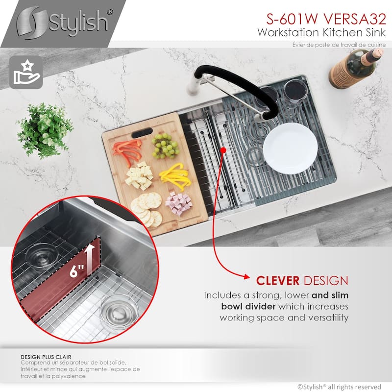 Stylish Undermount 32" Stainless Steel Double-Bowl 16G Kitchen Sink - 32" x 19" x 10"