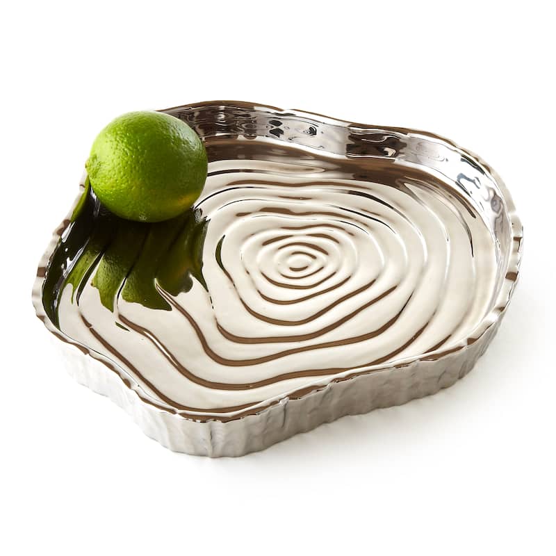 Botanic Collection Titanium Porcelain Tree Bark Tray 8.75 x 8" Silver