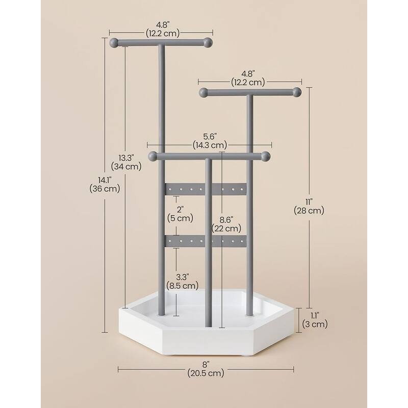 Metal Frame Jewelry Display Stand Holder with Hexagonal Base - 7"D x 8"W x 14.1"H