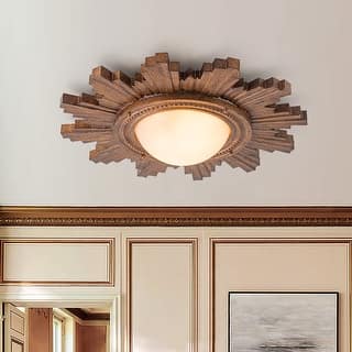 Antique Art Deco Wood Style Sunburst Flush Mount Light Wall Decor