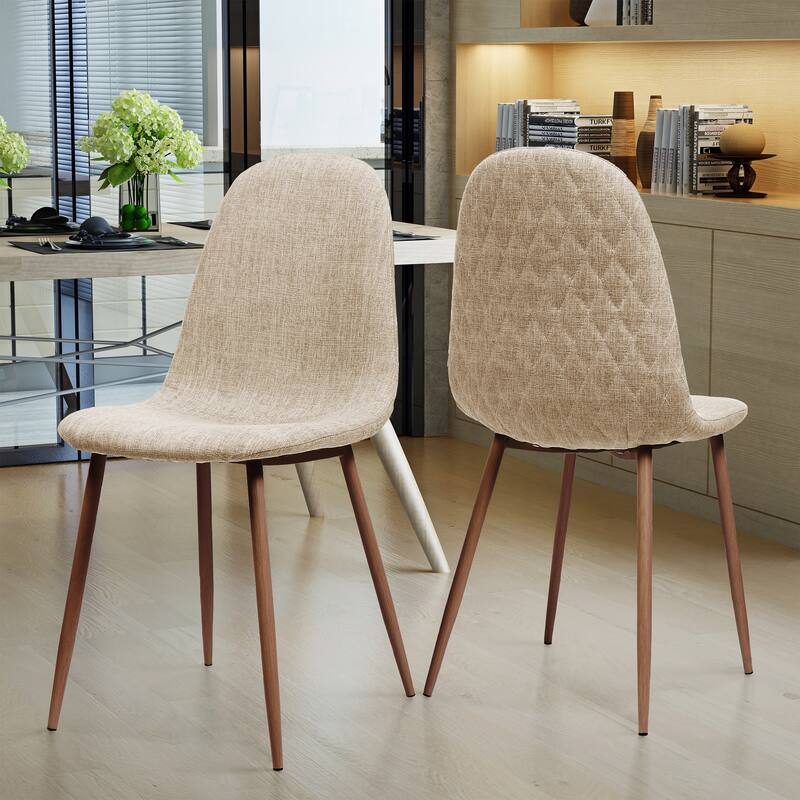 Dining Chairs Set of 2, Wheat Fabric Chairs, Mid Century Modern Upholstered Chairs with Metal Legs for Kitchen, Dining Room