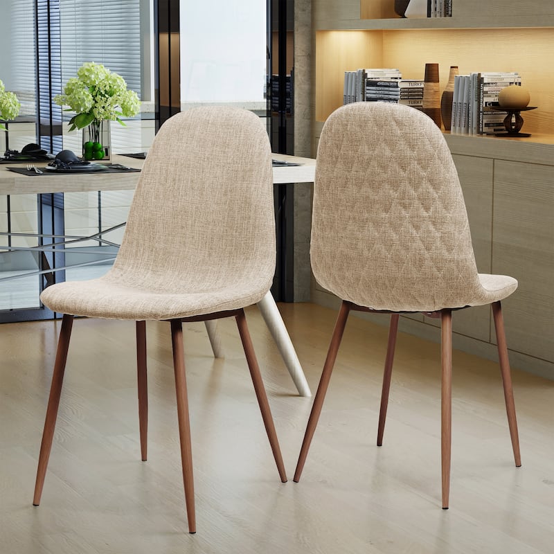 Modern Set of 2 Dining Chairs with Fabric Upholstered Backrest Seat, Wood Finish, Metal Legs for Dining Room Living Room