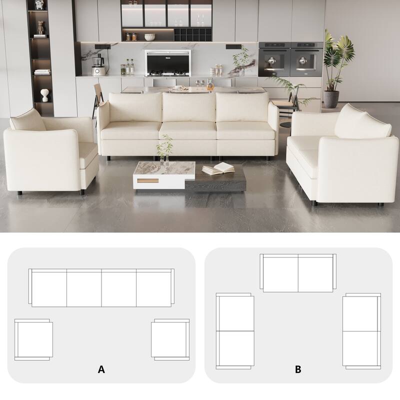Modular Sectional Sofa with Storage and 3-Piece Configuration for Living Room
