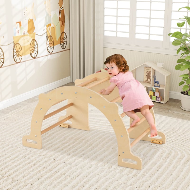 Costway Kids Climbing Arch Sensory Table Montessori Wooden Climber Toy - as pic shows - See Details
