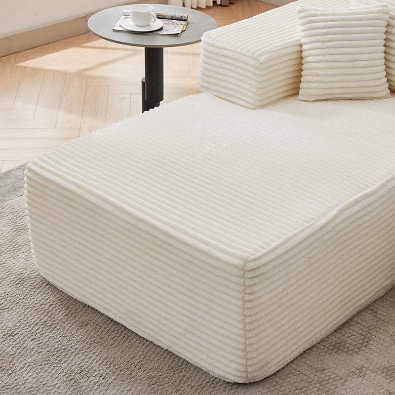 Floor Standing Modular Deep Seat Couch Corduroy L-shaped Sectional Sofa with Chaise Lounge, Pillows and Square Arms